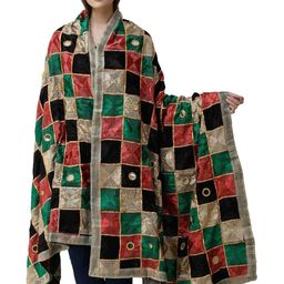Exotic India Geometric Embroidered Art Silk Dupatta With Phulkari-picture-28