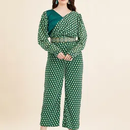 TWAM SUNDARA Checked V-Neck Cotton Georgette Culotte Jumpsuit With Embroidered-picture-57