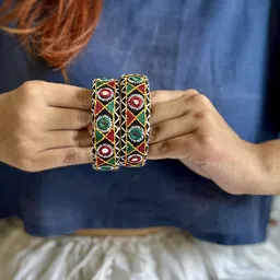 Janpath Online Set Of 2 Neelima Kutchi Embroidery Kada Bangles-45