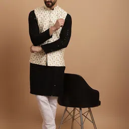 SOJANYA Ethnic Embroidered Sequinned Pure Cotton Kurta & Churidar With Nehru Jacket-picture-19