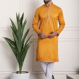 SOJANYA Ethnic Motifs Yoke Design Mandarin Collar Thread Work Kurta With Churidar-image-74