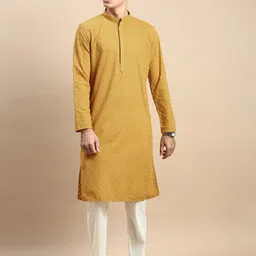 Rishika Men Floral Embroidered Regular Thread Work Pure Cotton Kurta with Pyjamas-13