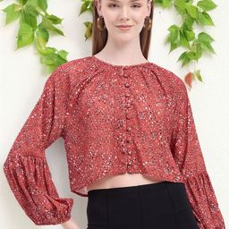 DressBerry Women Polka Dot Printed Bishop Sleeves Crop Top-image-93