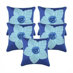 Creeva Blue & Turquoise Blue 5 Pieces Floral Printed Silk Square Cushion Covers-image-70
