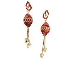 Opal Touch Gold-Plated Opulent Ruby Studded Teardrop Shaped Drop Earrings image 2