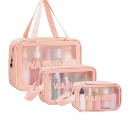 color strokes Set Of 3 Cosmetic Toiletry Makeup Vanity Bag - Pink-55