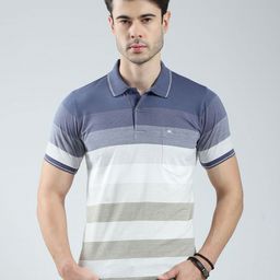 Monte Carlo Striped Polo Collar Cotton T-shirt-image-7