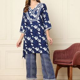 DEEBACO Printed Kurta With Palazzo Co-Ords-image-7