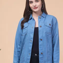 Funday Fashion Women Longline Denim Jacket with Embroidered-66