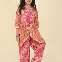 LIL PITAARA Girls Floral Printed Regular Gotta Patti Pure Cotton Top with Palazzos-image-65