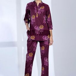 Readiprint Fashions Printed Mandarin Collar Pure Cotton Curved Style Tunic With Trousers-image-33