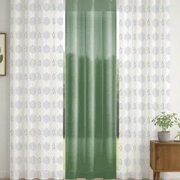 STITCHNEST Olive Green & White Set of 3 Sheer Door Curtain-22