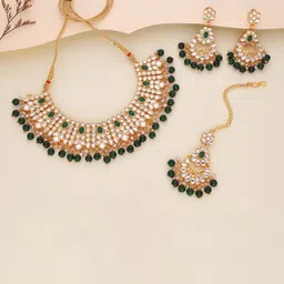 Brado Jewellery Gold Plated Kundan Stones Studded & Beaded Jewellery Set-38