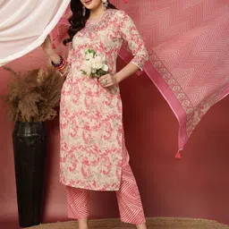 Anouk Women Ethnic Motifs Embroidered Sequinned Pure Cotton Kurta with Trousers & Dupatta-17