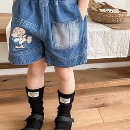 LULU & SKY Girls Washed Printed Loose Fit Denim Shorts-picture-3