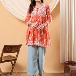 Poshak Chikan Studio Floral Embroidered Chikankari Pure Cotton Kurti-33