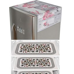 Dakshya Industries Grey 6 Pieces Floral Printed Waterproof Fridge Cover With Fridge Mats-image-69