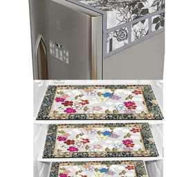 Dakshya Industries Pink & Black 4 Pieces Floral Printed Waterproof Fridge Cover With Mats-17