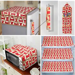 E-Retailer Red & Brown 7 Pieces Geometric Printed Oven & Fridge Mat Appliance Covers-20