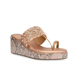 Rocia Open Toe Embellished Ethnic Wedge Heels-13