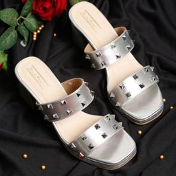 Bruno Manetti Silver-Toned Embellished Block Heels-4