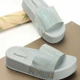 DressBerry Grey Textured Open Toe Flatform Heels-12