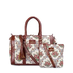 THE CLOWNFISH Linda and Lorna Pack of 2 Floral Printed Leather Handheld Bags with Tassels-12