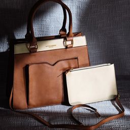 Accessorize London Women Faux Leather Athena Color Block Handheld Bag-37