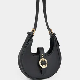 Styli Women Black Buckle Detail Shoulder Bag-25