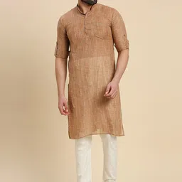 RAJUBHAI HARGOVINDAS Woven Design Roll Up Sleeves Cotton Straight Kurta-image-76