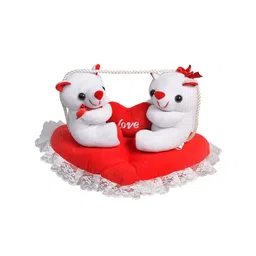 Ultra Unisex Kids Red & White Cute Soft Toy Teddy Bear Couple Holding Red Heart on Red Cushion Valentine-18