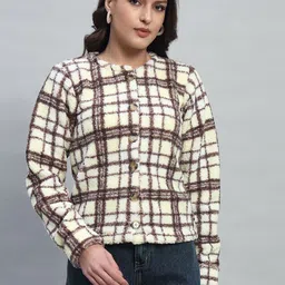 BROOWL Women Checked Single-Breasted Overcoat-picture-9