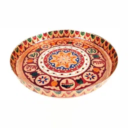 Apka mart Gold & Red Textured Pooja Thali Plate with Shubh Labh Design-image-68