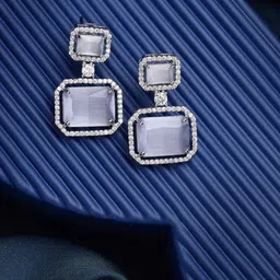 DressBerry Silver-Plated & Grey AD-Studded Square Shaped Oxidised Drop Earrings-image-18