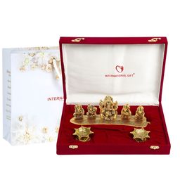 INTERNATIONAL GIFT Gold Toned Ganesh God Idol Statue With Jyotdiya Gift Set-image-75