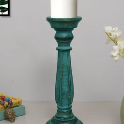 Homesake Turquoise Blue Wooden Pillar Candle Stand-image-15