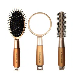MAJESTIQUE Set Of 2 Detangling Hairbrush Wide-Tooth Comb & Handle Mirror For Makeup-2