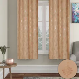 Cortina Beige & Gold-Toned 2 Pieces Ethnic Motifs Black Out Window Curtains-image-34
