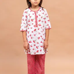Sangria Girls Floral Printed Pure Cotton Straight Kurta With Trousers-picture-34