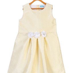 Miyo Girls Yellow & White Self Design Dress-image-21