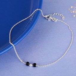 GIVA 925 Silver Minimal Black Beads Anklet-49