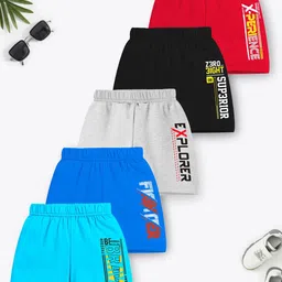 YK X Trampoline Pack Of 5 Kids Graphic Printed Mid-Rise Cotton Shorts-image-17