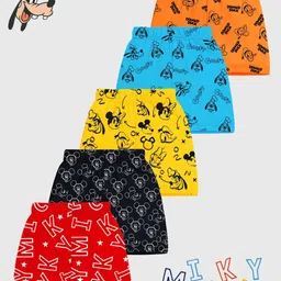 KUCHIPOO Infant Boys Pack Of 5 Mid-Rise Mickey & Friends Printed Shorts-14