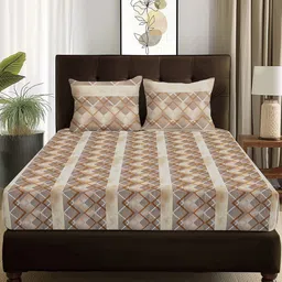 Story@home Arena Brown & White Geometric Printed 180 TC Queen Bedsheet & 2 Pillow Covers-picture-2