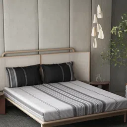 DDecor Live Beautiful Grey & Black Striped 140 TC Cotton King Bedsheet & 2 Pillow Covers-image-27