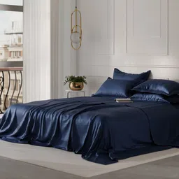 Stoa Paris Date Night Collection Navy Blue 300 TC Super King Bedsheet 4 Pillow Covers-image-29