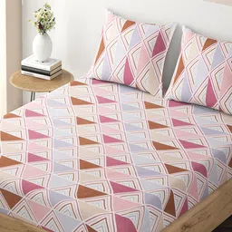 HOKIPO Geometric Microfiber Fitted 140 GSM Queen Bedsheet With 2 Pillow Covers-image-7