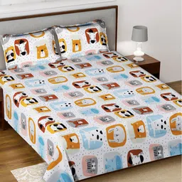 Kuber Industries White & Blue Cartoon Characters 160 TC King Bedsheet With 2 Pillow Covers-image-56