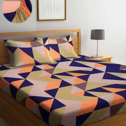 Arrabi Multicoloured Geometric Printed Fitted 300 TC King Bedsheet With 2 Pillow Covers-9