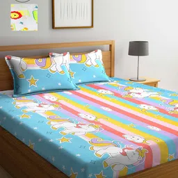 Arrabi Turquoise Blue & Pink Cartoon Characters 210 TC 2 King Bedsheet with 4 Pillow Covers-image-91